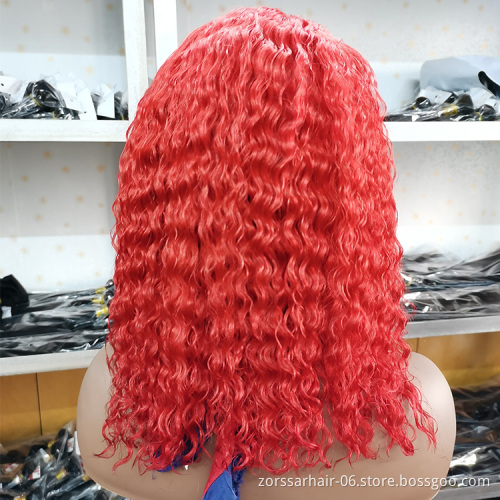 Wholesale Colored Deep Wave HD Transparent Lace Frontal Wigs For Black Women 613 Blonde Red Short Bob Wigs Human Hair Curly Wig
